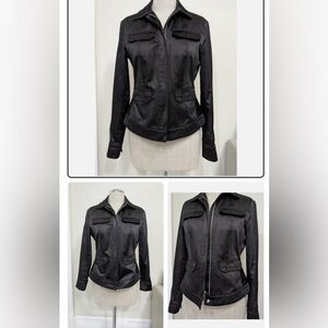 City DKNY Black Satin Moto Jacket Vintage